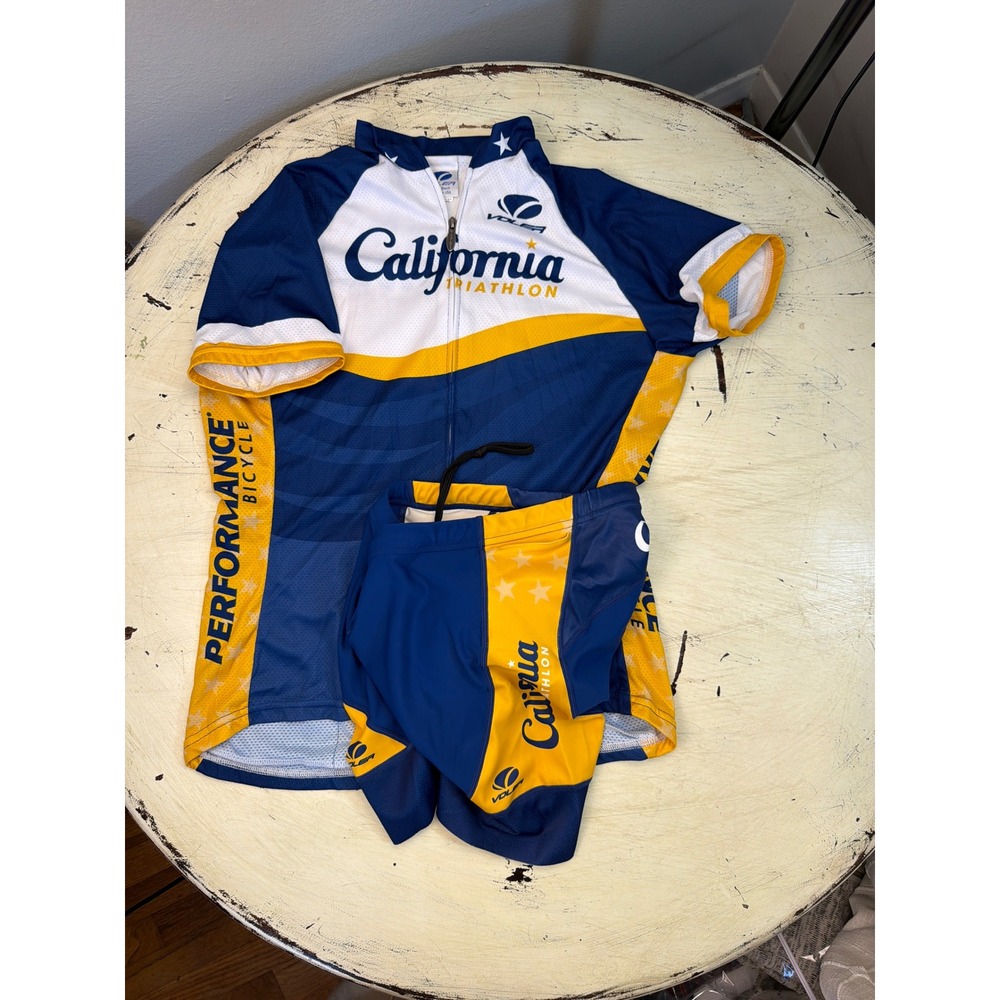 Voler Cycling Jersey Top & Shorts Women Med California Triathlon Blue Yellow